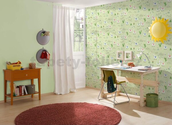 Vliesové tapety na stenu Boys & Girls 36985-2, rozmer 10,05 m x 0,53 m, alpaky na zelenom podklade, A.S. Création