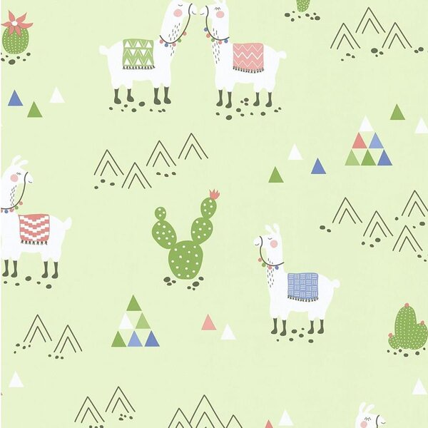 Vliesové tapety na stenu Boys & Girls 36985-2, rozmer 10,05 m x 0,53 m, alpaky na zelenom podklade, A.S. Création