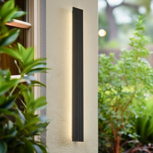 Lucande LED vonkajšie nástenné svietidlo Melira, výška 100 cm, antracit, Čierna, Hliník, Moderný, Nástenné svietidlo