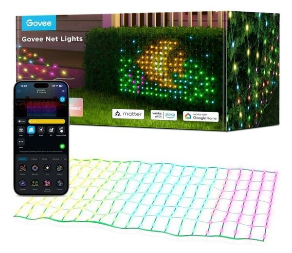 Govee - LED RGBIC Vonkajšia svetelná sieť 143x85cm Wi-Fi Matter IP65