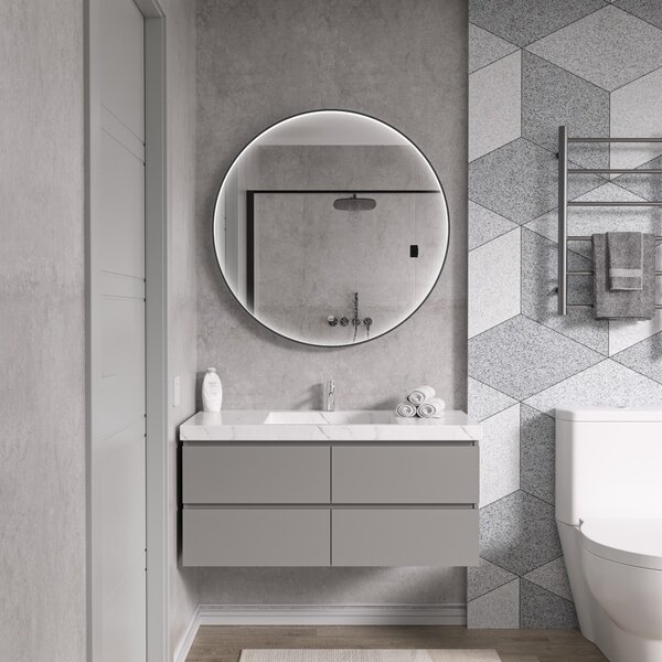 Erga Charlotte, okrúhle LED zrkadlo 90cm, čierny kovový rám, 2070 lm, 6500K, predné bočné osvetlenie, ERG-V01-204-9090-BK