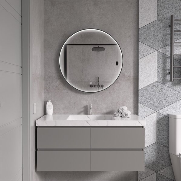 Erga Charlotte, okrúhle LED zrkadlo 70cm, čierny kovový rám, 1610 lm, 6500K, predné bočné osvetlenie, ERG-V01-204-7070-BK