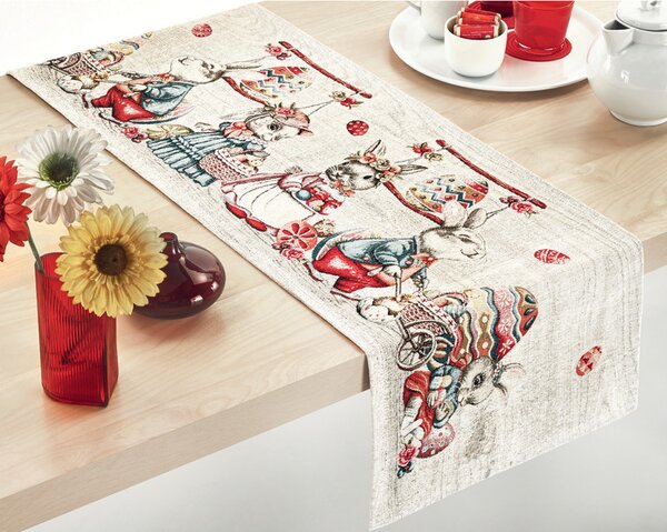 Veľkonočný gobelínový behúň na stôl Zajačik Chenille IT116 Farba Viacfarebná Rozmery 40x130 cm