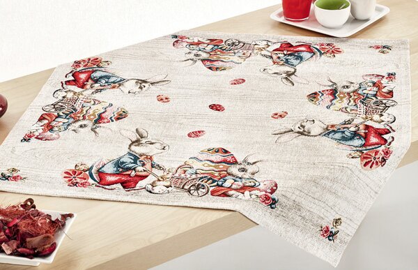 Veľkonočný gobelínový obrus na stôl Zajačik 90x90 cm Chenille IT116 Farba Viacfarebná Rozmery 90x90 cm