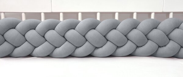 Supelkowelove Plyšový mantinel do postieľky - štvoritý pletenec tmavošedý Rozmery: 350 cm
