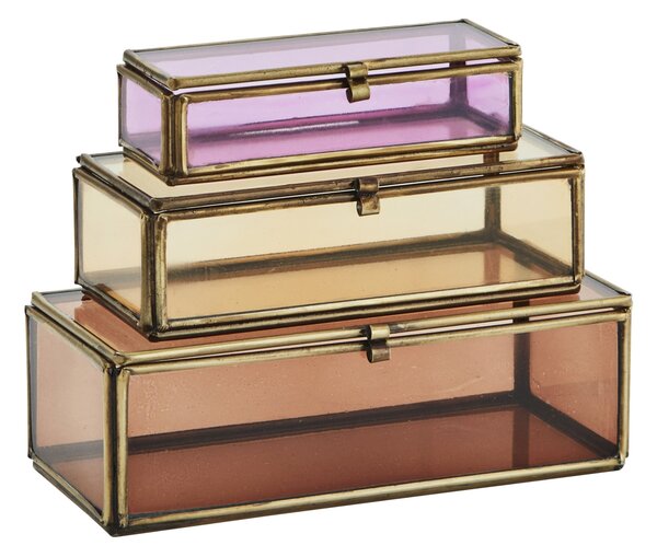 Sklenený box Pink/Orange/Coffee – set 3 ks