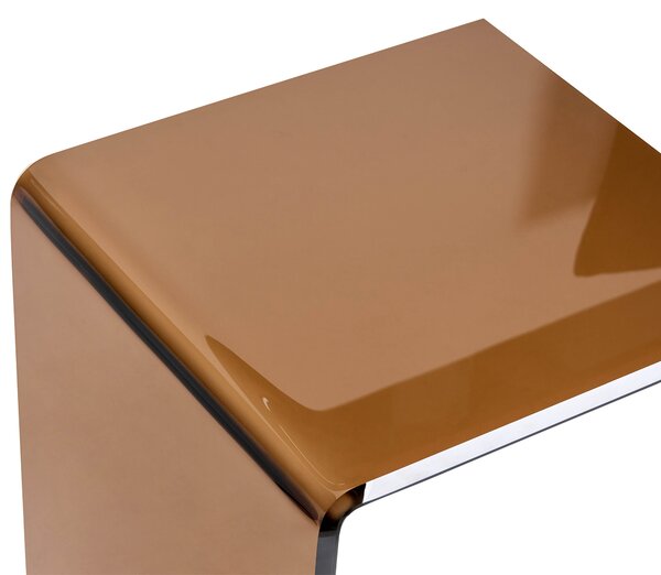 Odkladací stolík hnedý polopriehľadný bezpečnostné sklo 40 x 61 cm obdĺžnikový tvar konzolový moderný glamour štýl obývačka