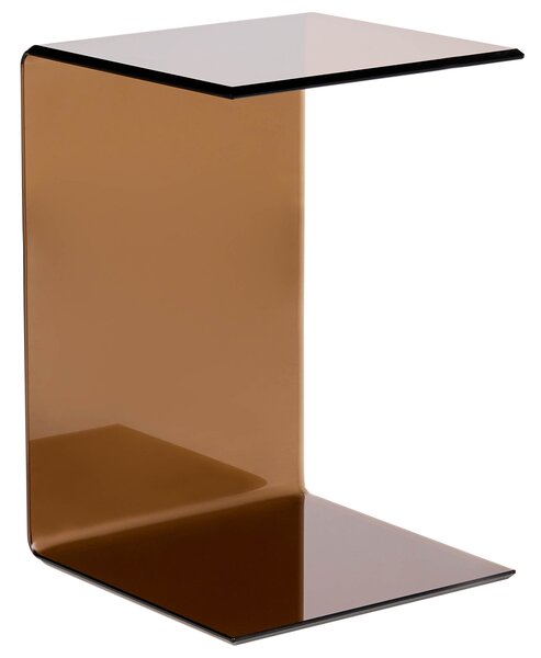 Odkladací stolík hnedý polopriehľadný bezpečnostné sklo 40 x 61 cm obdĺžnikový tvar konzolový moderný glamour štýl obývačka
