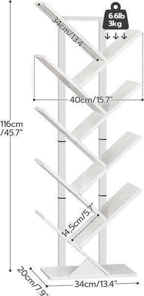 Stromová knižnica Vasagle Mergo 116 cm biela