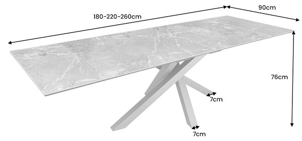 Rozťahovací keramický stôl Paquita 180-220-260 cm biely mramor