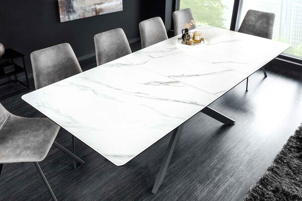Rozťahovací keramický stôl Halia 160-200 cm biely mramor