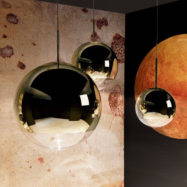 Závesné Lampa Tom Dixon, Mirror Ball, stmievateľné, Zlatá / Mosadz, Obývacia izba, Plast, Dizajnový