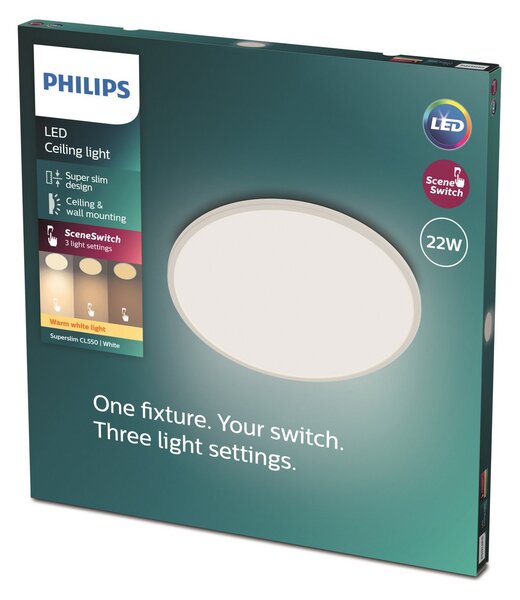 Stropné Lampa Philips, Superslim, stmievateľné, Biela, Pracovňa, Kov