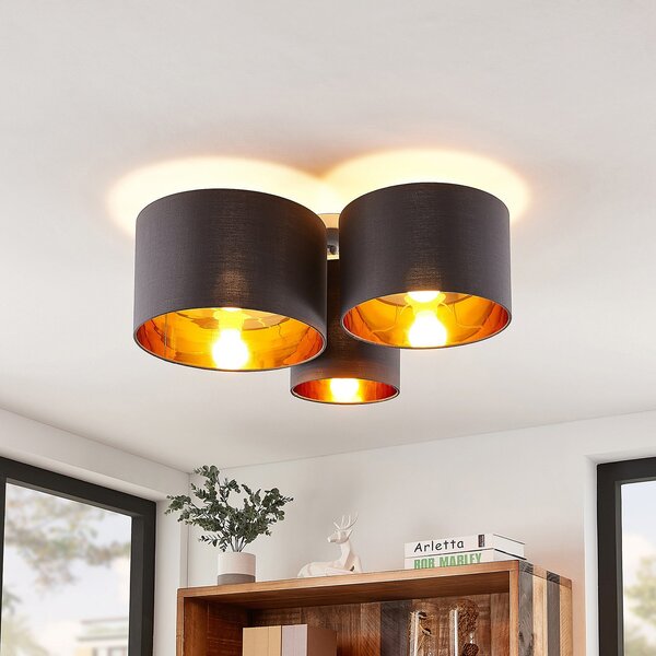 Stropné Lampa Lindby, Laurenz, stmievateľné, Sivá, Obývacia izba, Tkanina / Textil, Moderný