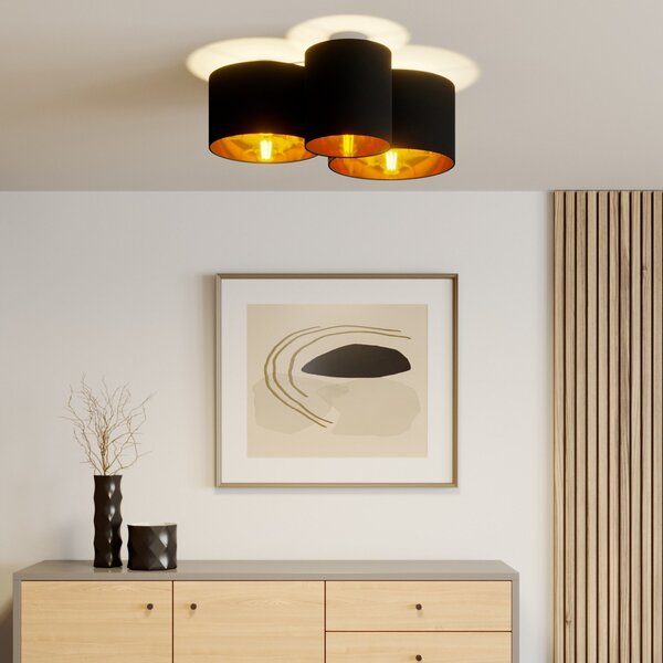 Stropné Lampa Lindby, Laurenz, stmievateľné, Čierna, Obývacia izba, Tkanina / Textil, Moderný