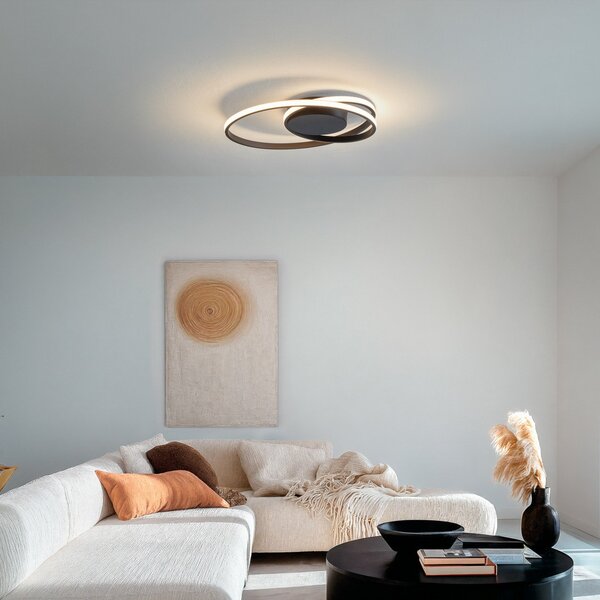 Stropné Lampa Lindby, Youna, stmievateľné, Čierna, Obývacia izba, Kov, Moderný
