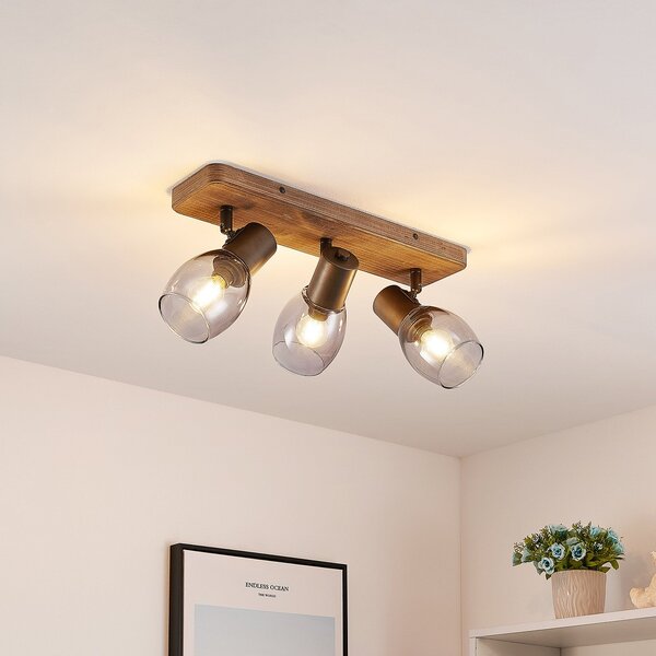 Stropné Lampa Lindby, Ineska, stmievateľné, Drevo, Obývacia izba, Drevo, Škandinávsky