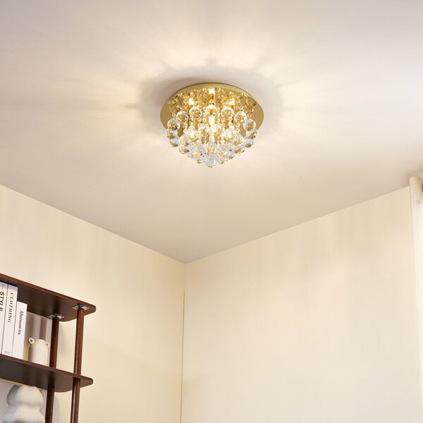 Stropné Lampa Lindby, Gillion, stmievateľné, Zlatá / Mosadz, Obývacia izba, Krištáľ, Dizajnový