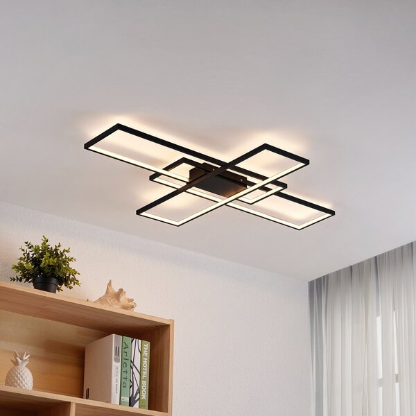 Stropné Lampa Lindby, Tetson, stmievateľné, Čierna, Obývacia izba, Kov, Moderný