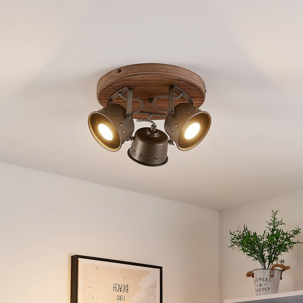 Stropné Lampa Lindby, Rubinjo, stmievateľné, Drevo, Obývacia izba, Kov, Vintage