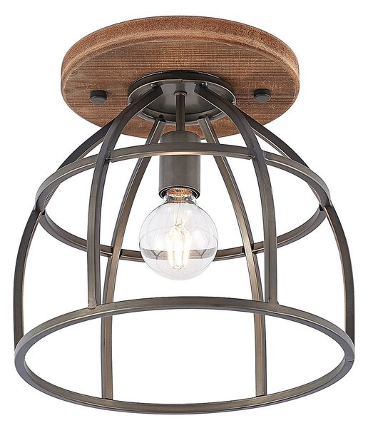 Stropné Lampa Lindby, Rutger, stmievateľné, Čierna, Obývacia izba, Drevo, Vintage