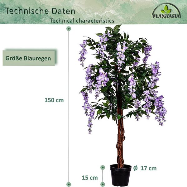 PLANTASIA umelý strom, 150 cm, Wisteria, fialová