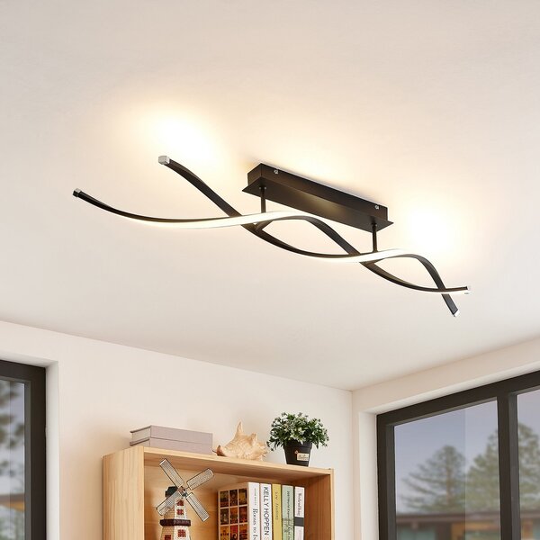 Stropné Lampa Lindby, Welina, stmievateľné, Čierna, Obývacia izba, Kov, Moderný