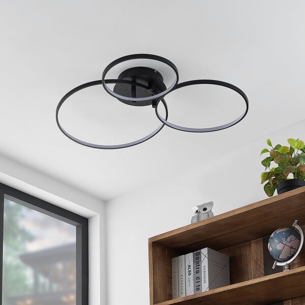 Stropné Lampa Lindby, Rayk, stmievateľné, Čierna, Obývacia izba, Hliník, Moderný