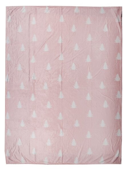 Polyesterová huňatá deka v ružovom farebnom prevedení s dekorom vianočných stromčekov 130 x 170 cm Clayre & Eef 41993