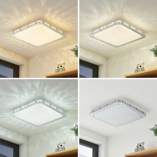 Stropné Lampa Lindby, Lorand, stmievateľné, Biela, Obývacia izba, Krištáľ, Moderný