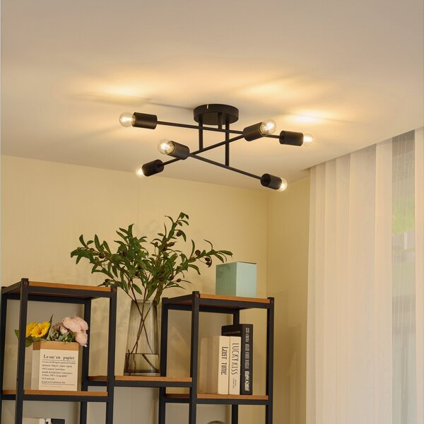 Stropné Lampa Lindby, Estar, stmievateľné, Čierna, Obývacia izba, Kov, Vintage