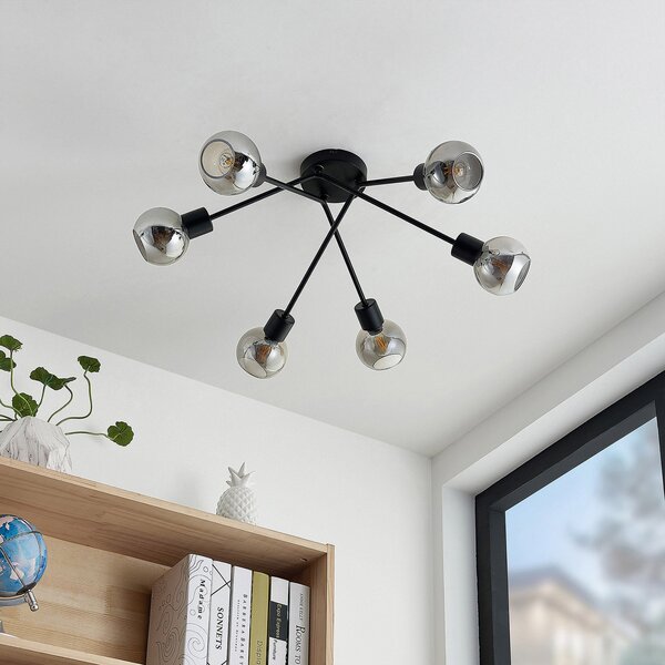 Stropné Lampa Lindby, Lioma, stmievateľné, Čierna, Obývacia izba, Kov, Moderný