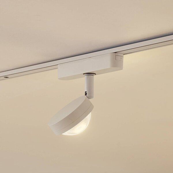 Lindby LED reflektor 48 V Lumaro, biely, Ø 7,3 cm, hliník, stmievateľný, Biela / opálová, Obývacia izba / jedáleň, Hliník, Moderný, Koľajnicový systém