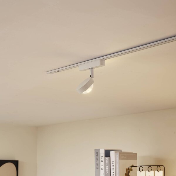 Lindby LED reflektor 48 V Lumaro, biely, Ø 7,3 cm, hliník, stmievateľný, Biela / opálová, Obývacia izba / jedáleň, Hliník, Moderný, Koľajnicový systém