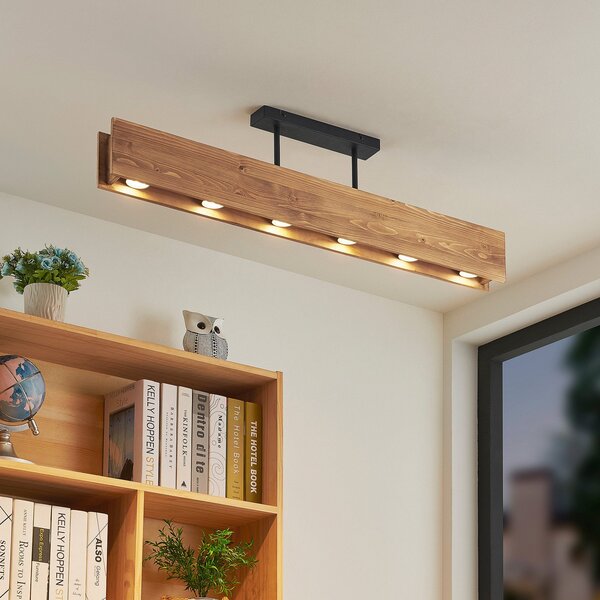 Stropné Lampa Lindby, Malwin, stmievateľné, Drevo, Obývacia izba, Drevo, Škandinávsky