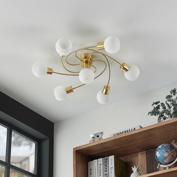Stropné Lampa Lindby, Ciala, stmievateľné, Zlatá / Mosadz, Obývacia izba, Sklo, Moderný