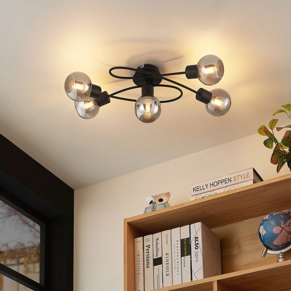 Stropné Lampa Lindby, Elaina, stmievateľné, Čierna, Obývacia izba, Kov, Moderný