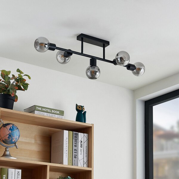 Stropné Lampa Lindby, Biscala, stmievateľné, Čierna, Obývacia izba, Kov, Vintage