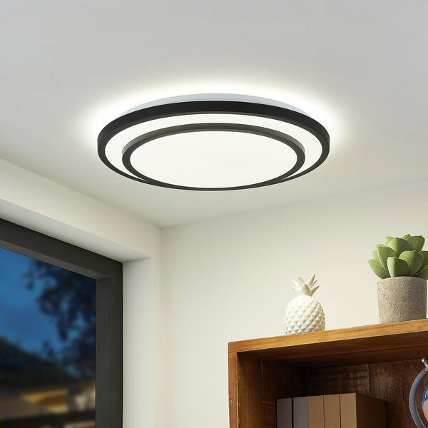 Stropné Lampa Lindby, Essina, stmievateľné, Čierna, Obývacia izba, Kov, Moderný
