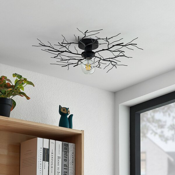 Stropné Lampa Lindby, Vetki, stmievateľné, Čierna, Obývacia izba, Kov, Moderný