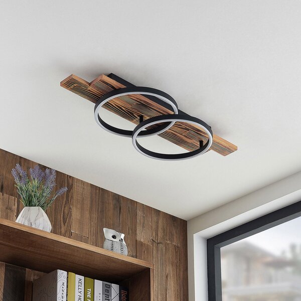 Stropné Lampa Lindby, Sentoa, stmievateľné, Drevo, Obývacia izba, Drevo, Moderný