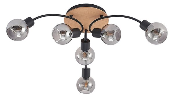 Stropné Lampa Lindby, Eridia, stmievateľné, Drevo, Obývacia izba, Sklo, Moderný