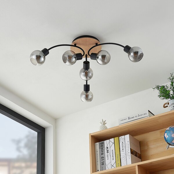 Stropné Lampa Lindby, Eridia, stmievateľné, Drevo, Obývacia izba, Sklo, Moderný
