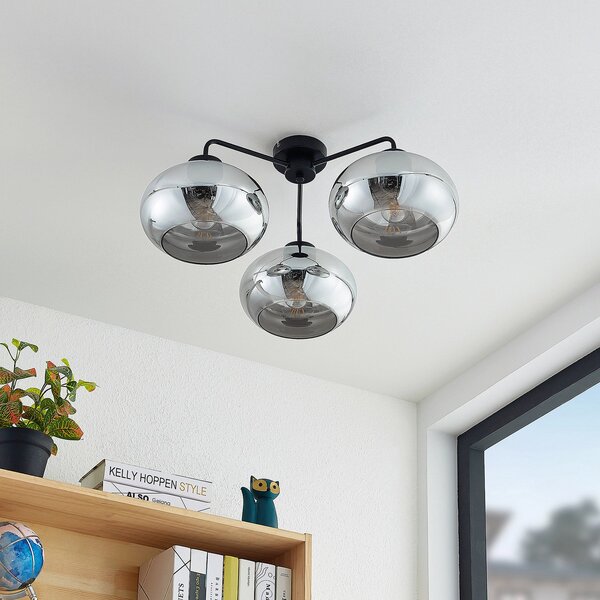 Stropné Lampa Lindby, Navidia, stmievateľné, Čierna, Obývacia izba, Kov, Moderný