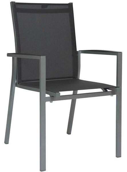Stern Stohovateľné jedálenské kreslo New Levanto, Stern, 57,5x60x92 cm, rám lakovaný hliník sivý (graphite), výplet textilen striebornočierny (silver grey), Podrúčky sivočierne (anthracite)