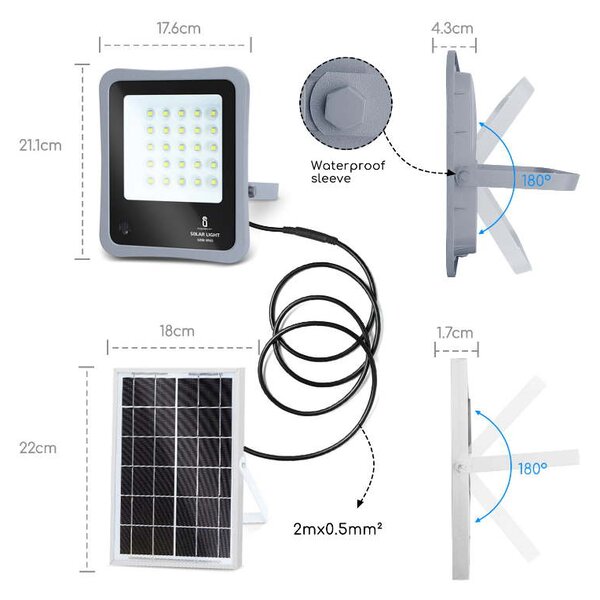 LED REFLEKTOR SO SOLÁRNYM PANELOM 30W 6500K (AS-211981)