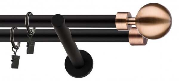 Dekorstudio Garniža dvojradová Guľa MODERN medená MIX čierna-matná 19mm Dĺžka: 200cm, Typ príslušenstva: Bez príslušenstva
