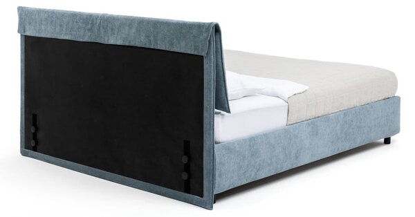 Modrá čalúnená dvojlôžková posteľ s úložným priestorom s roštom 160x200 cm Myra Pillow – Selection