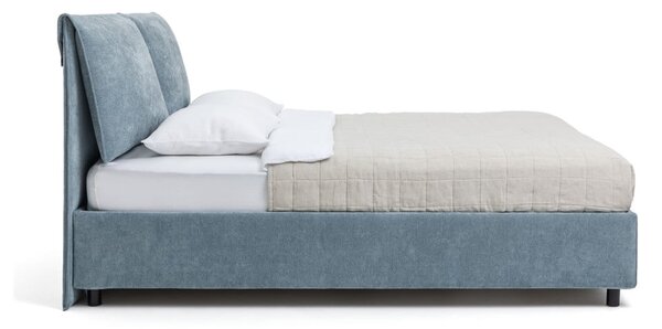 Modrá čalúnená dvojlôžková posteľ s úložným priestorom s roštom 160x200 cm Myra Pillow – Selection