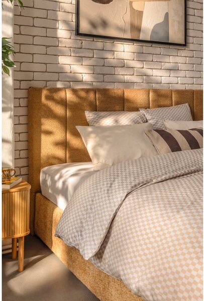 Čalúnená dvojlôžková posteľ s úložným priestorom s roštom 160x200 cm v horčicovej farbe Thessa Bold Line – Selection